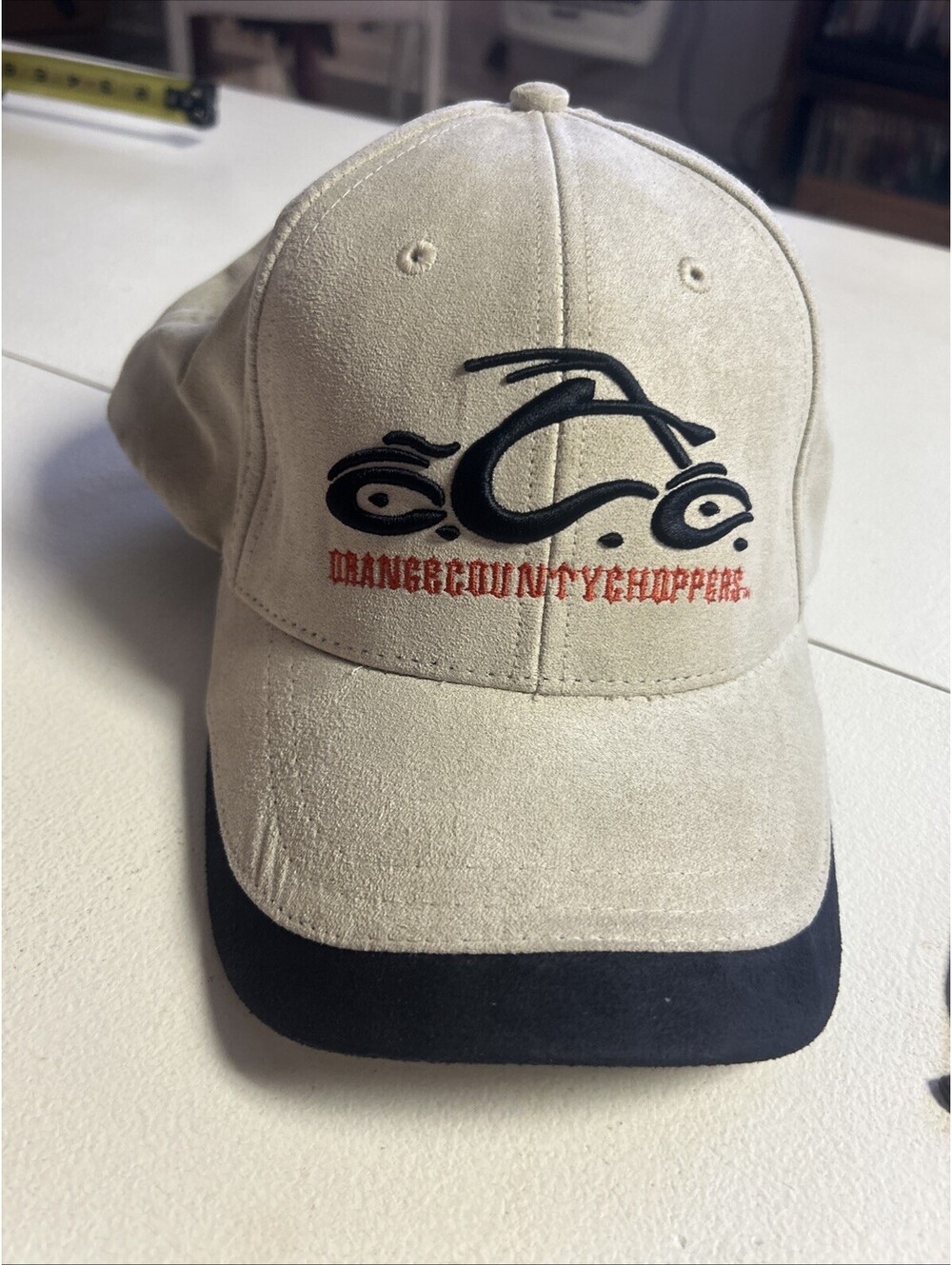 Y2K Orange County Choppers Cream Suede Baseball Cap Hat